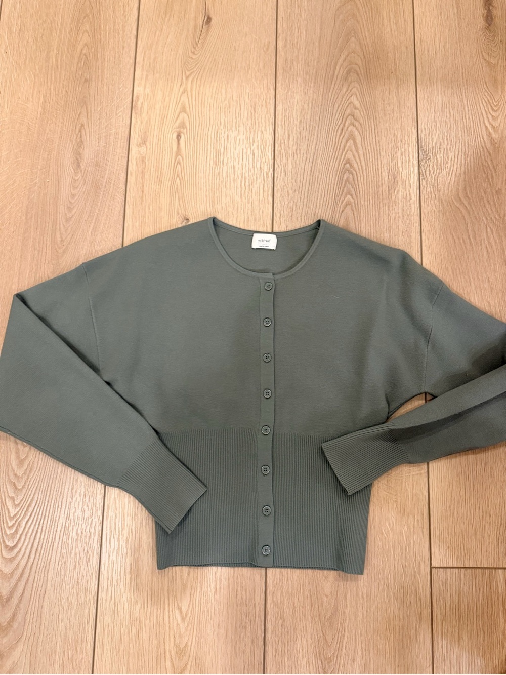 Wilfred Olive Green Crewneck Button-Up Cardigan